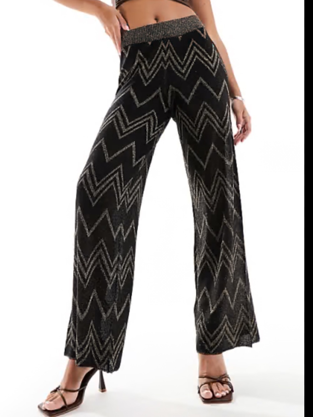 Only Black Wide-Leg Pants with Gold Chevron Glitter